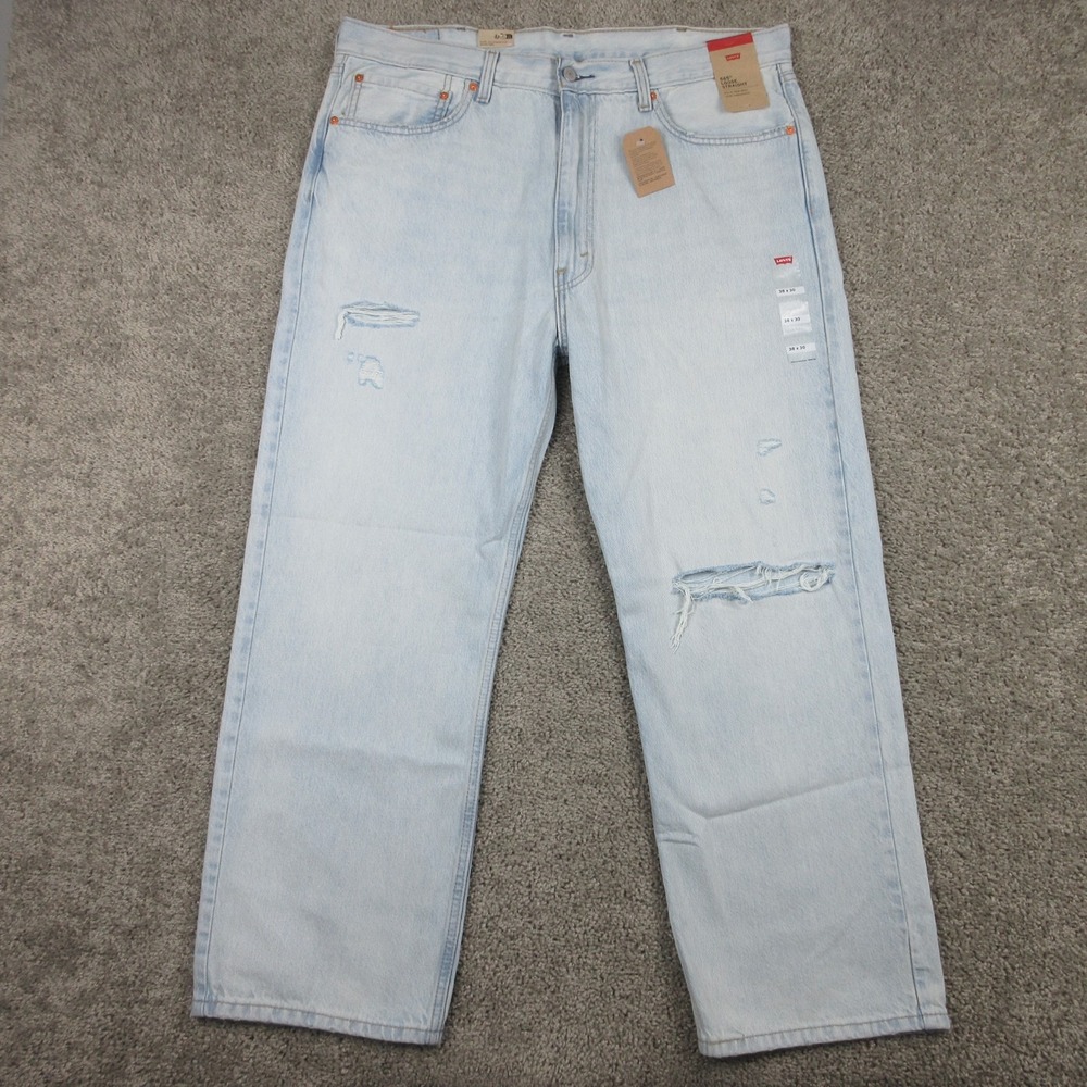Levis Jeans Mens 38x30 Blue 565 Loose Straight Baggy Distressed Rip Denim Pants